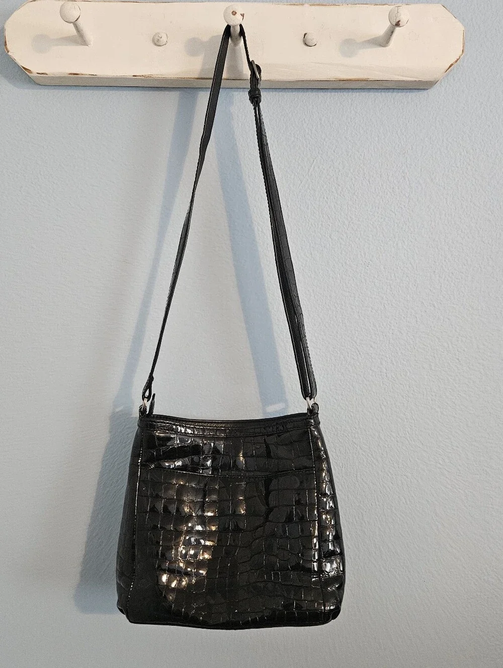 Brighton Black Croc-Embossed Crossbody Bag